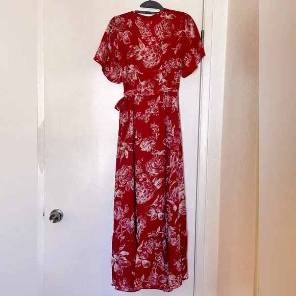 Abercrombie & Fitch: Women’s XS Red Floral Wrap Maxi Dress Short Sleeve - Picture 9 of 9